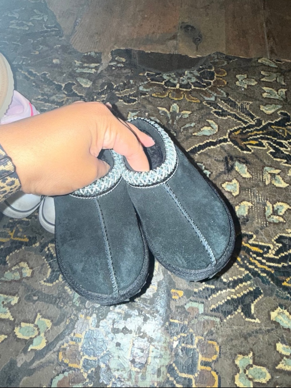 UGG Black Suede Kids Slip-On Moccasin